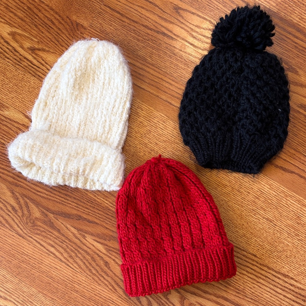 Cozy Knit Beanie Set - Black, Red, and Cream